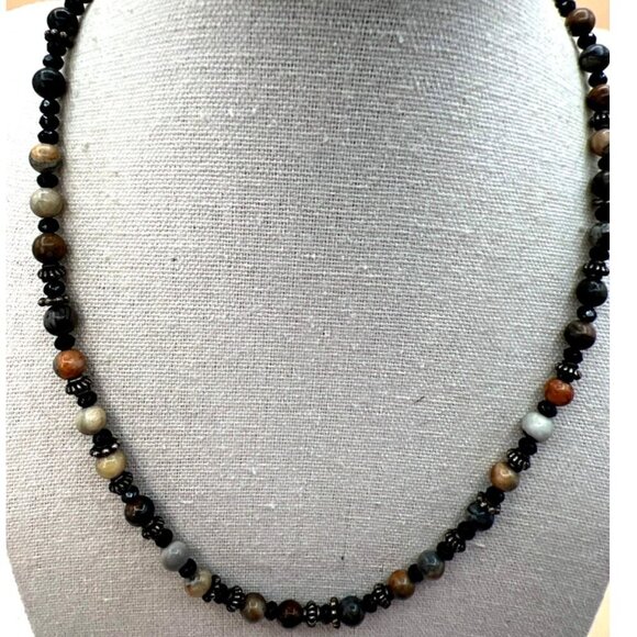 Handcrafted Beaded Necklace With Earth Tone Gemstones & Metal Spacers.   B88 - Picture 1 of 9